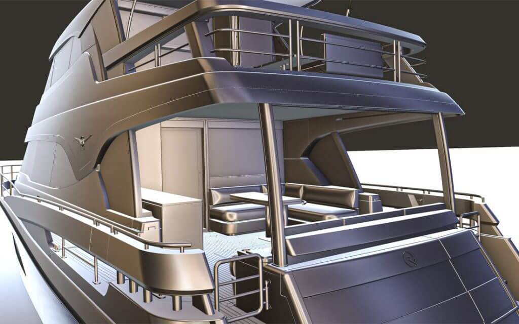 Designer working on a 3D model of a yacht